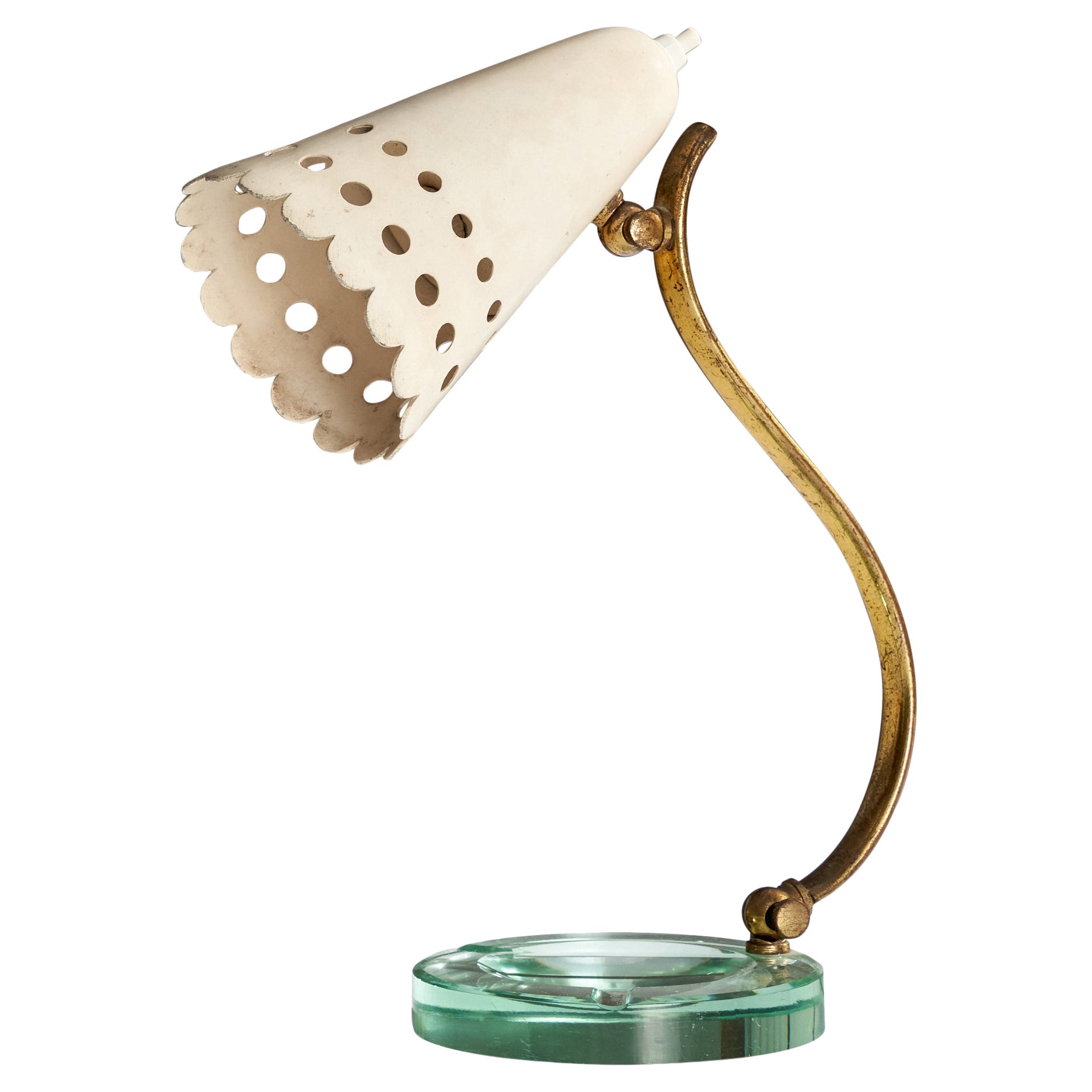 Italian Designer, Table Lamp, Brass, Metal, Glass, Italy, 1950s