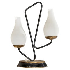 Italian Designer, Table Lamp, Brass, Metal, Glass, Italy, 1950s