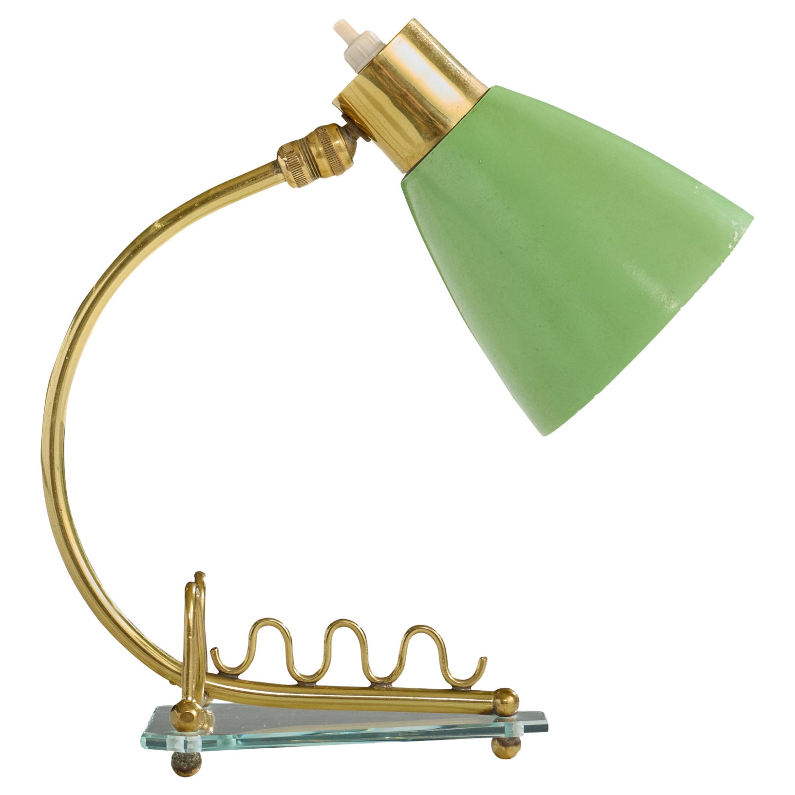 Italian Designer, Table Lamp, Brass, Metal, Glass, Italy, 1950s