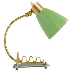 Italian Designer, Table Lamp, Brass, Metal, Glass, Italy, 1950s
