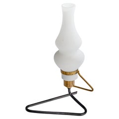 Italian Designer, Table Lamp, Brass, Metal, Glass, Italy, 1950s