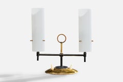 Lampada da tavolo di design italiano, ottone, metallo, vetro, Italia, anni '50