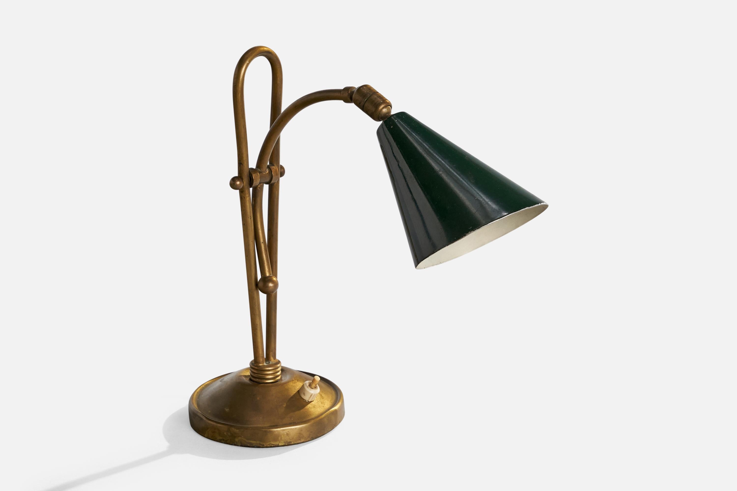 Mid-20th Century Italian Designer, Table Lamp, Brass, Metal, Italy, 1940s