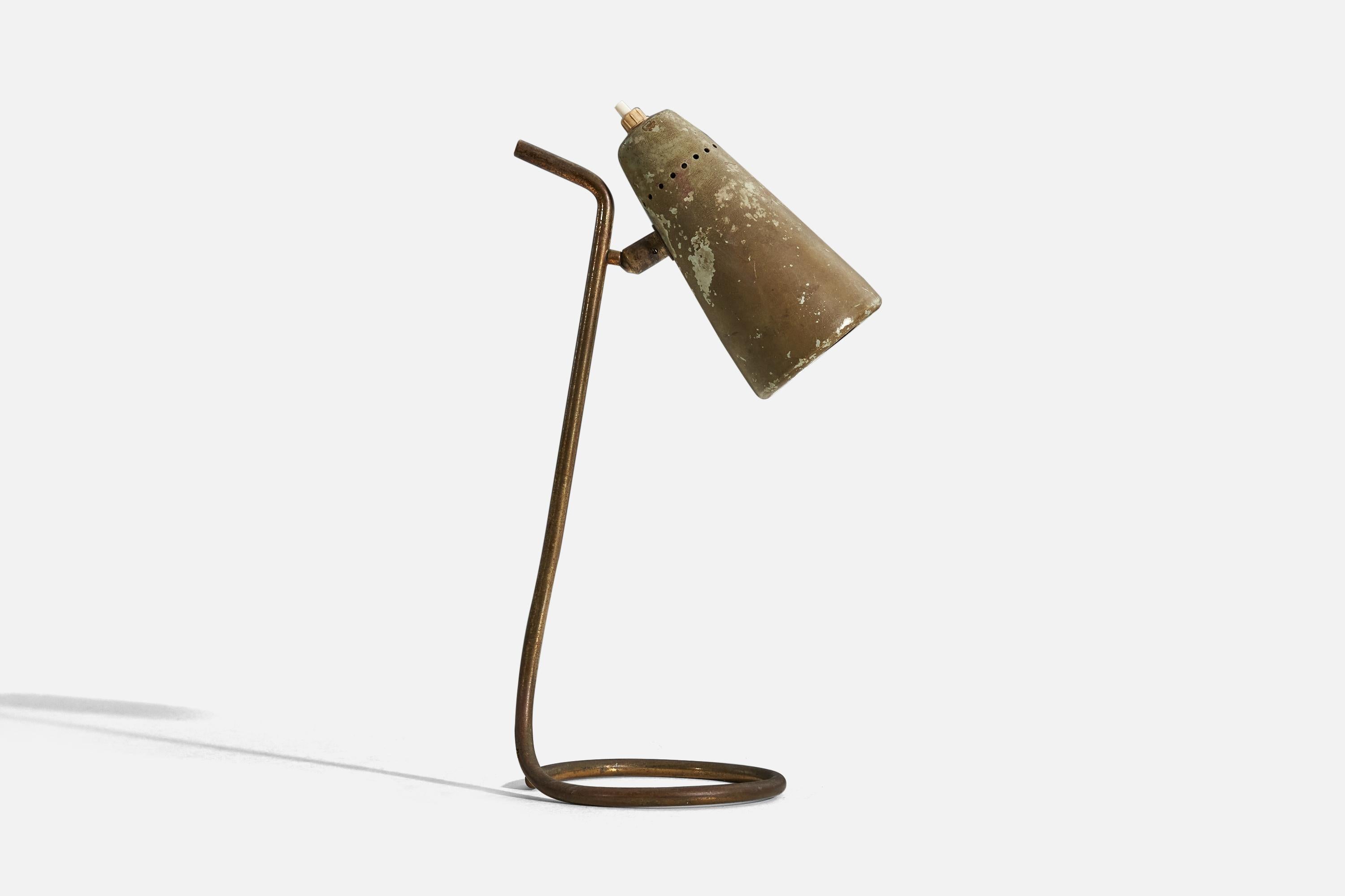 Mid-20th Century Italian Designer, Table Lamp, Brass, Metal, Italy, 1940s For Sale