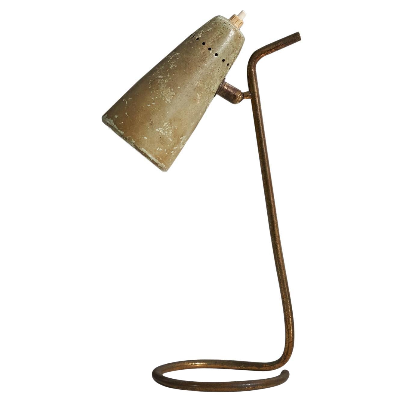 Italian Designer, Table Lamp, Brass, Metal, Italy, 1940s