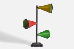 Italian Designer, Table Lamp, Brass, Metal, Italy, 1950s