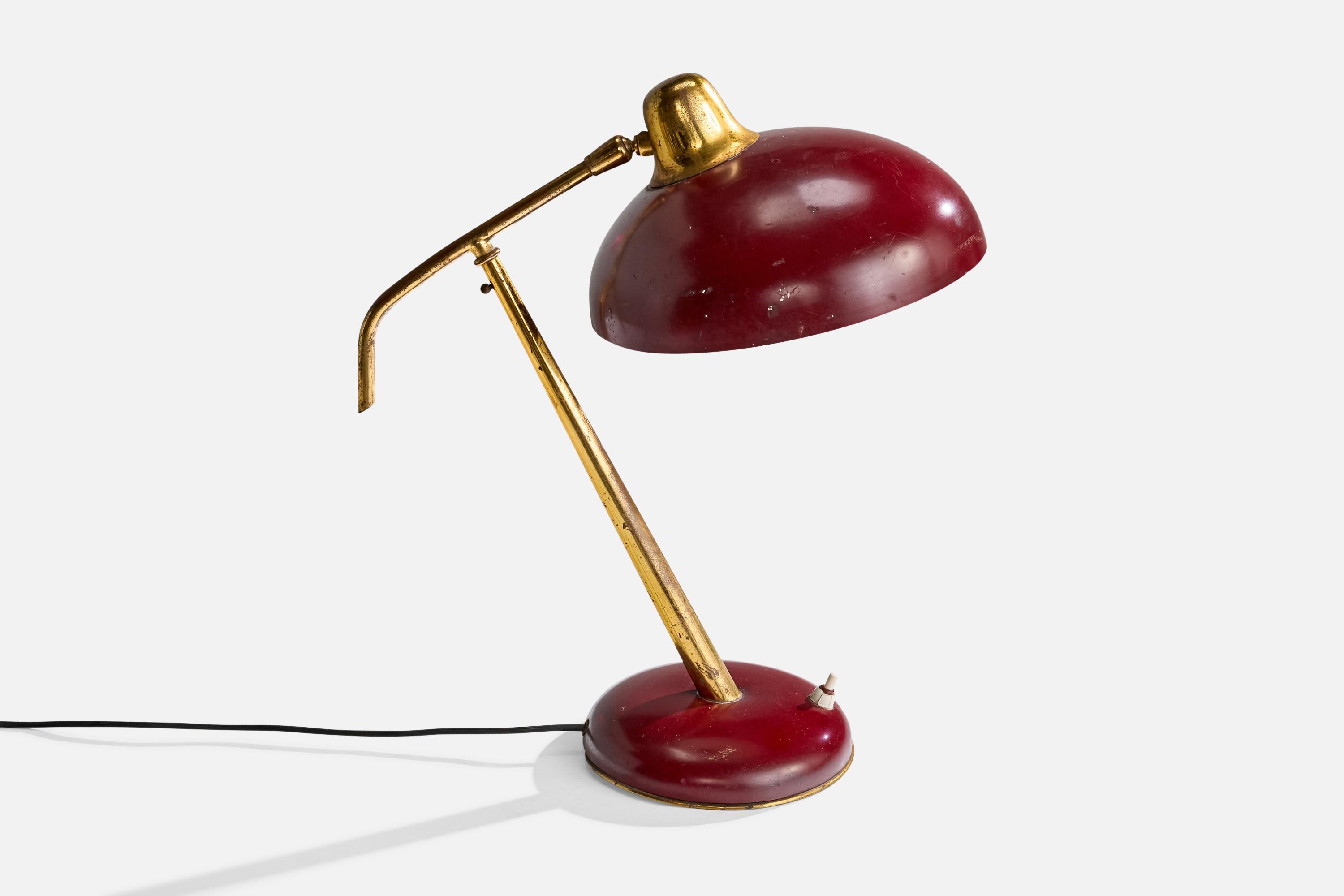 Mid-Century Modern Italian Designer, Table Lamp, Brass, Metal, Italy, 1950s For Sale