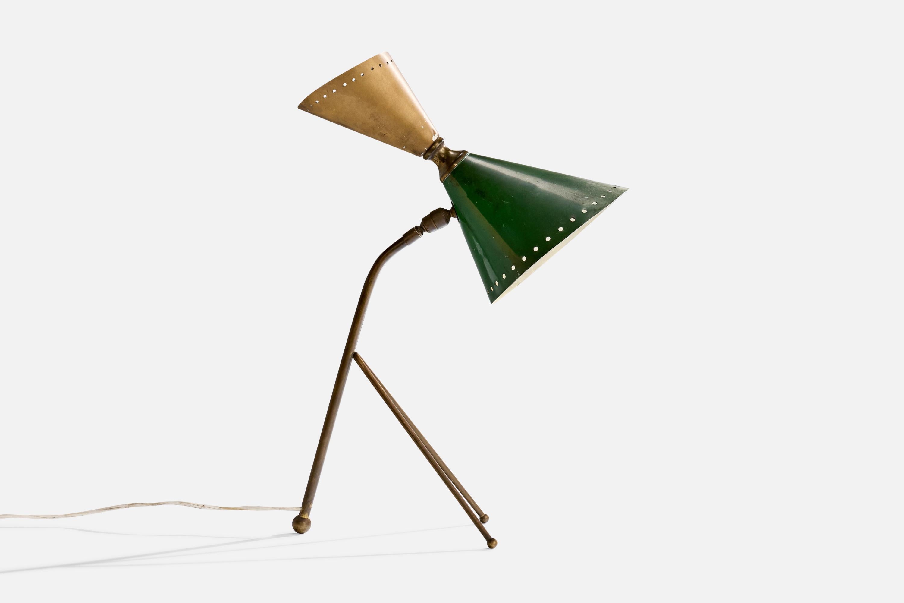 Mid-Century Modern Italian Designer, Table Lamp, Brass, Metal, Italy, 1950s For Sale