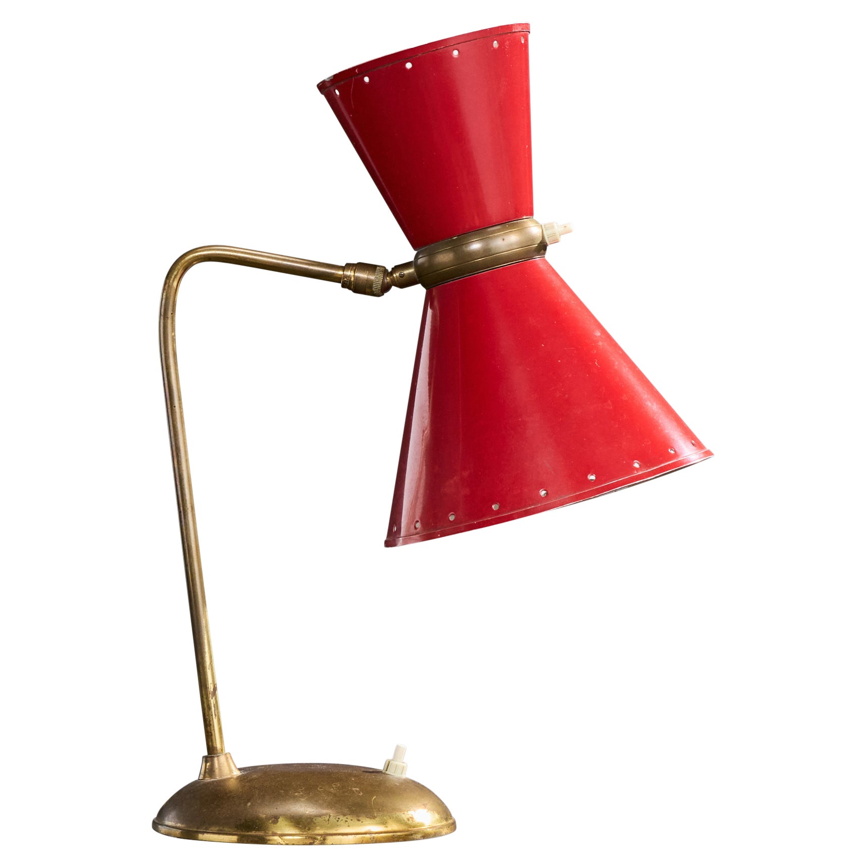 Italian Designer, Table Lamp, Brass, Metal, Italy, 1950s