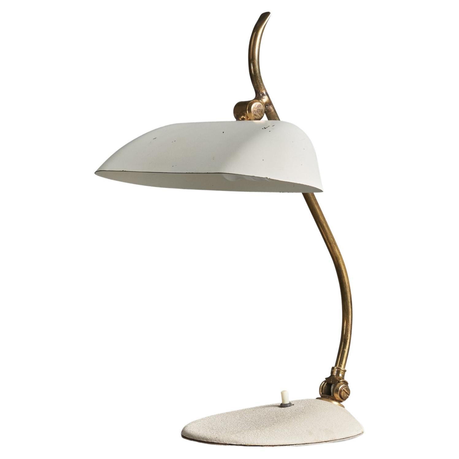 Italian Designer, Table Lamp, Brass, Metal, Italy, 1950s For Sale