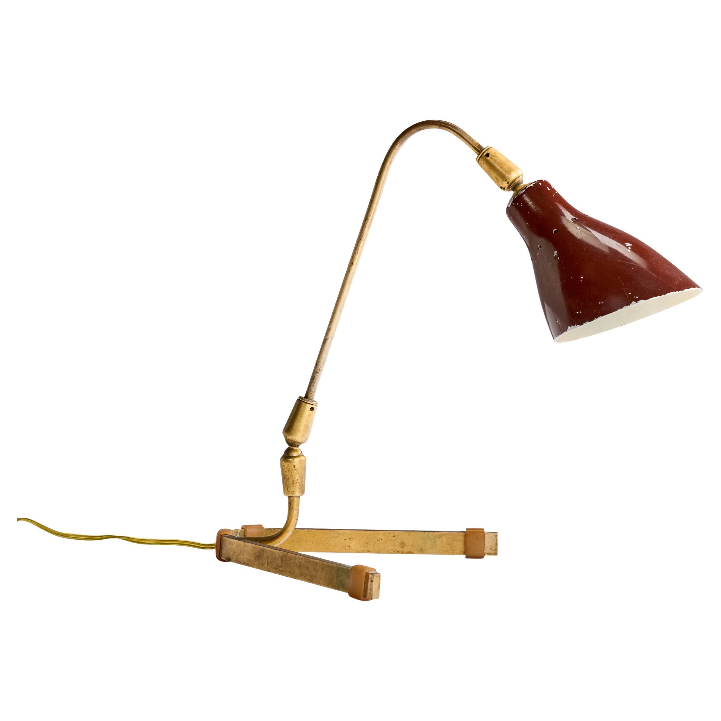 Italian Designer, Table Lamp, Brass, Metal, Italy, 1950s