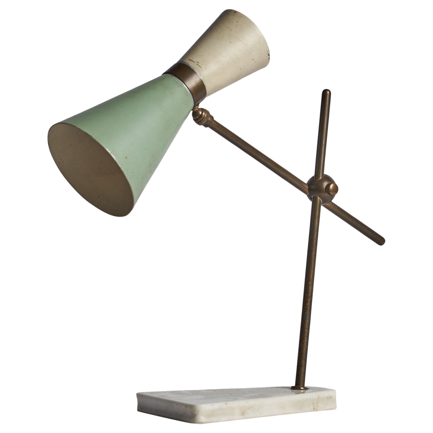 Diseñador italiano, Lámpara de mesa, Latón, Metal, Mármol, Italia, Años 50