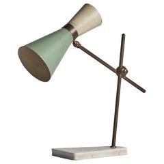 Vintage Italian Designer, Table Lamp, Brass, Metal, Marble, Italy, 1950s