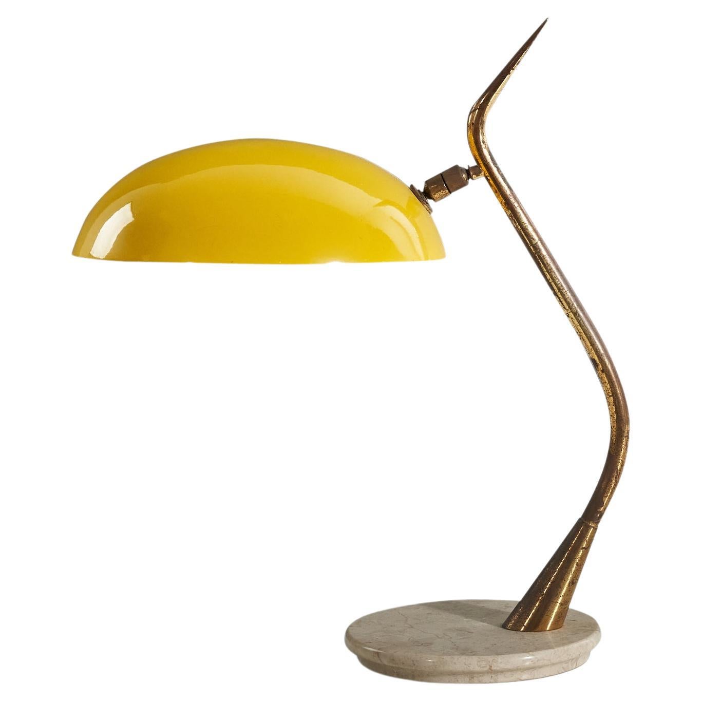 Italian Designer, Table Lamp, Brass, Metal, Marble, Italy, 1950s For Sale