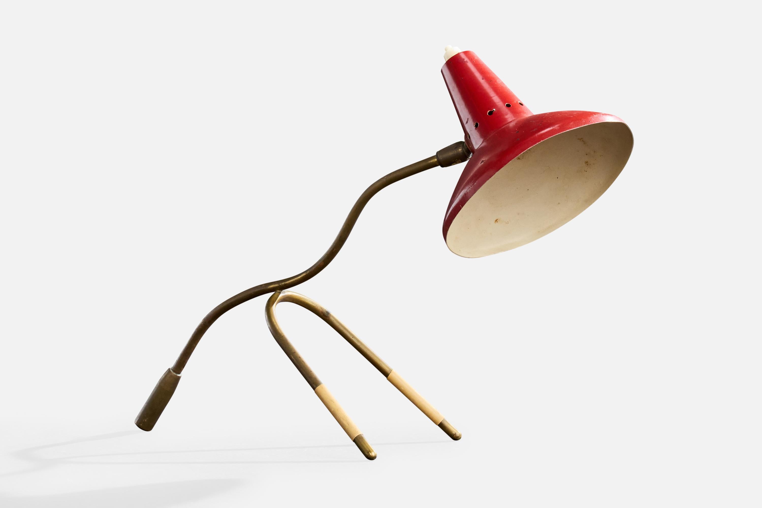 Métal Designer italien, lampe de table, laiton, métal, caoutchouc, Italie, années 1950 en vente