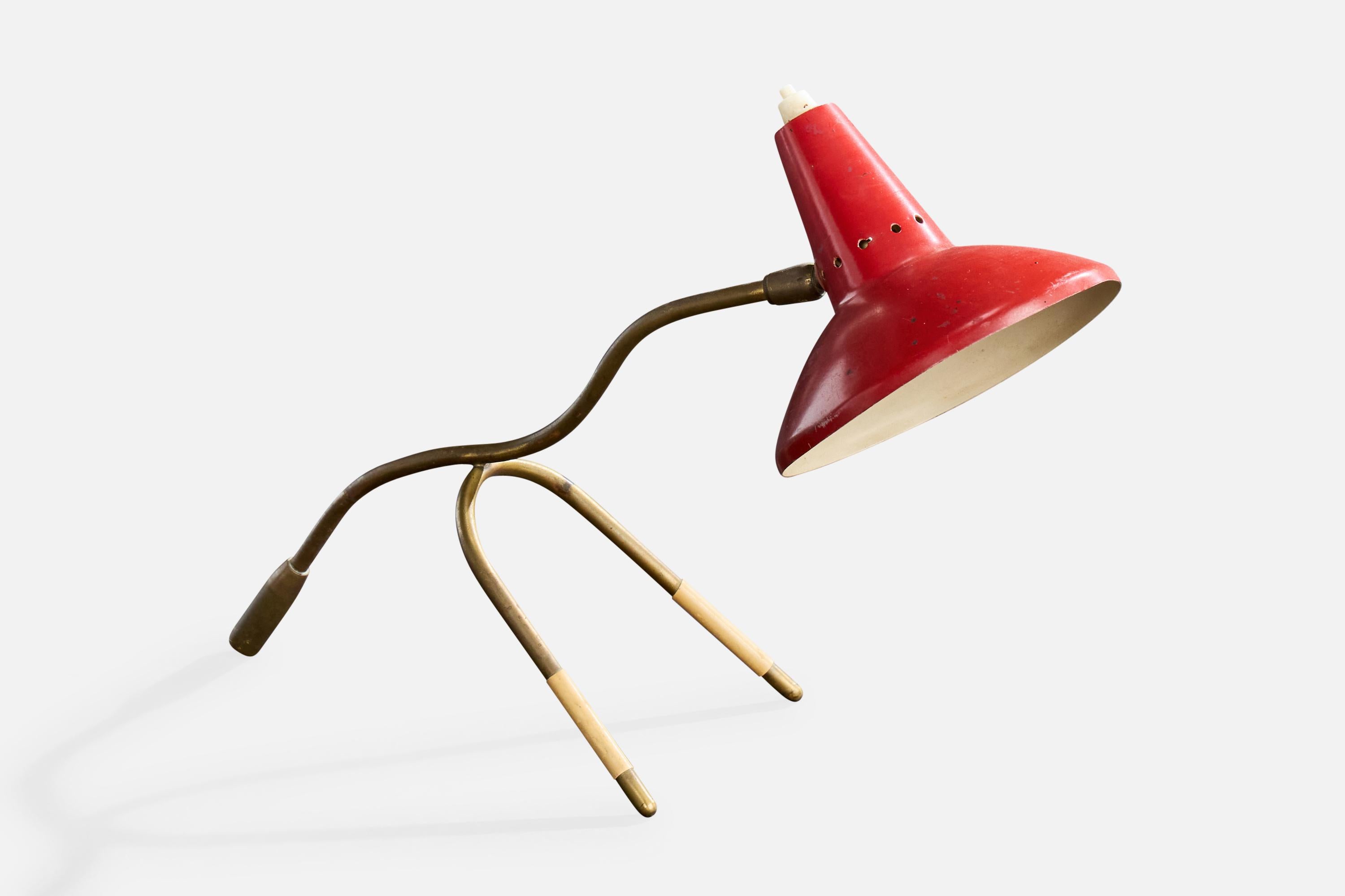 Designer italien, lampe de table, laiton, métal, caoutchouc, Italie, années 1950 en vente 1