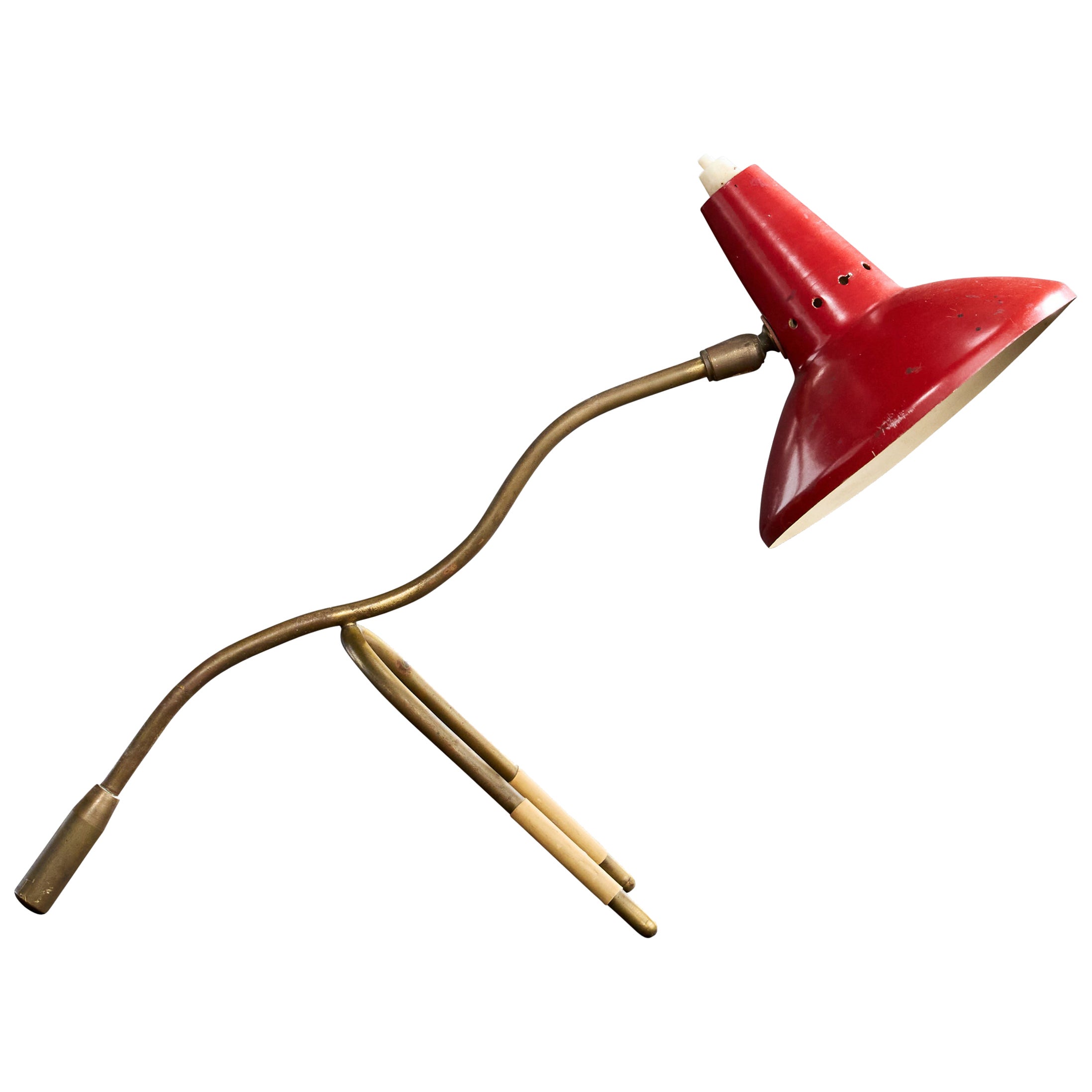 Diseñador italiano, lámpara de mesa, latón, metal, caucho, Italia, años 50