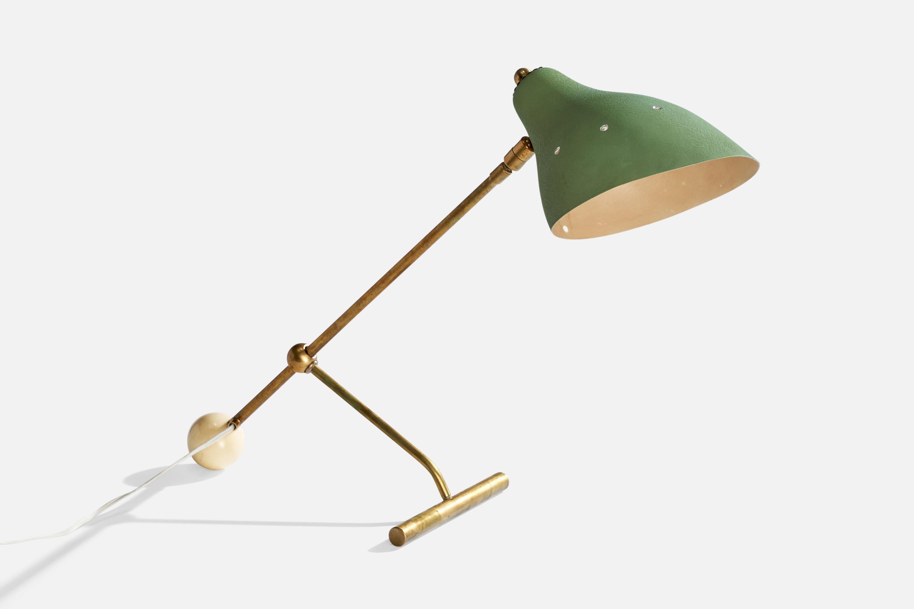 Lampe de table de designer italien, laiton, métal, Stone, Italie, années 1950 en vente 3