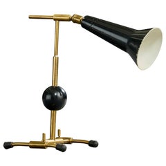 Italian Designer, Table Lamp, Brass, Metal, Wood, Italy, 1960s