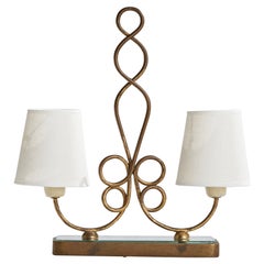 Italian Designer, Table Lamp, Brass, Mirror Glass, Metal, Fabric, Italy, 1940s
