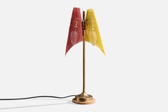 Designer italiano, lampada da tavolo, ottone, plastica, legno, Italia, anni '50