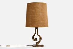 Italienischer Designer, Tischlampe, Messing, Raffia, Italien, 1970er Jahre