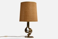 Italienischer Designer, Tischlampe, Messing, Raffia, Italien, 1970er Jahre