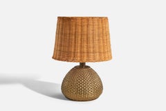 Italian Designer, Table Lamp, Brass, Rattan, Italy, 1970s