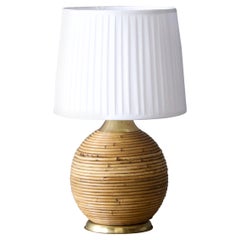 Italian Designer, Table Lamp, Brass, Rattan, Italy, 1970s