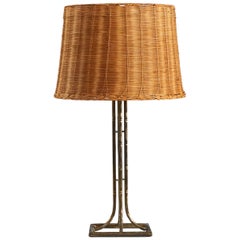 Italian Designer, Table Lamp, Brass, Rattan, Italy, 1970s