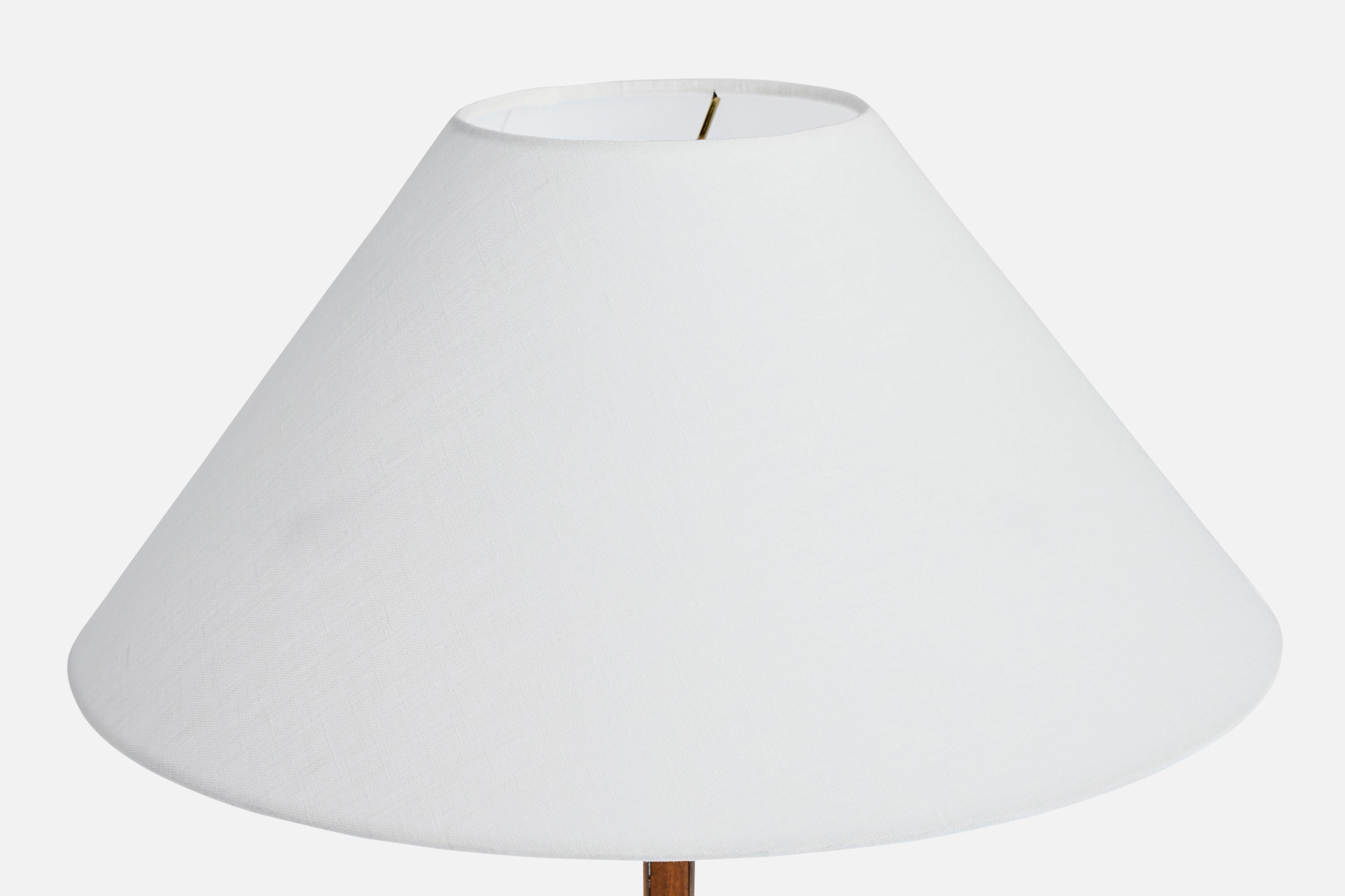 Mid-20th Century Italian Designer, Table Lamp, Brass, Teak, Fabric, Italy, 1950s For Sale