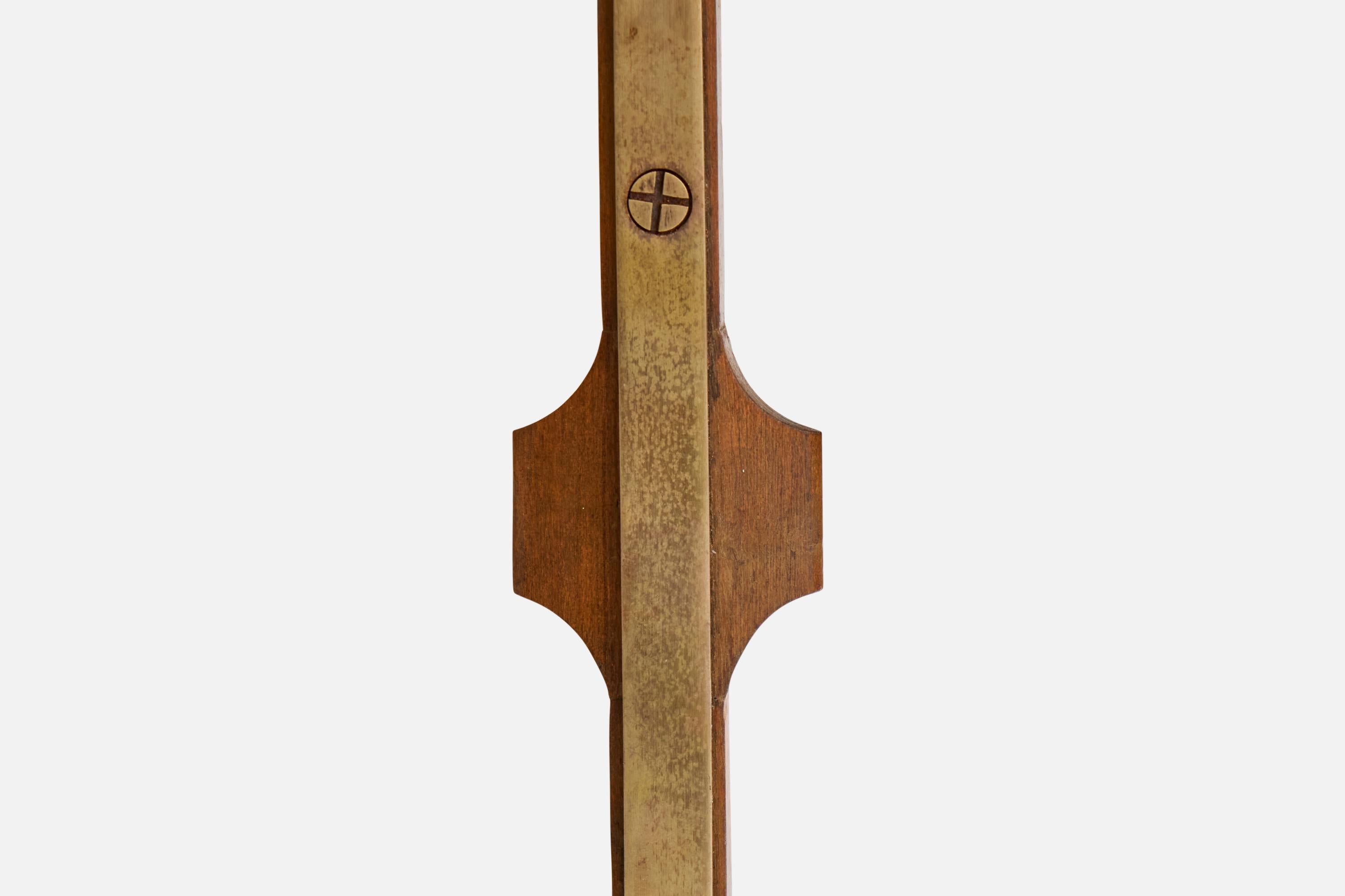 Italian Designer, Table Lamp, Brass, Teak, Fabric, Italy, 1950s For Sale 2