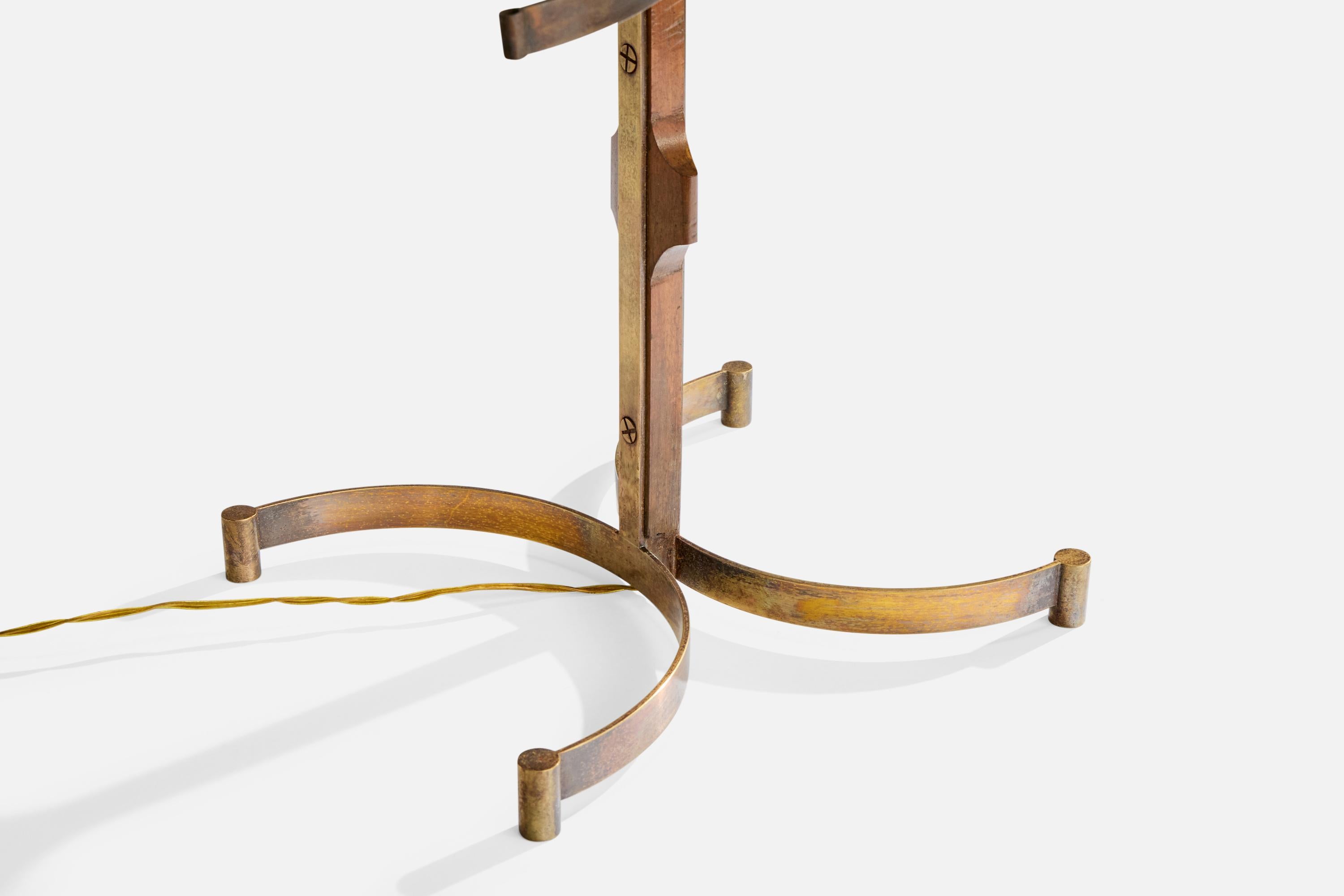 Italian Designer, Table Lamp, Brass, Teak, Fabric, Italy, 1950s For Sale 3