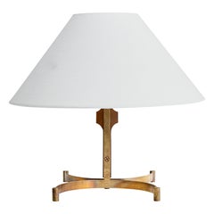 Italian Designer, Table Lamp, Brass, Teak, Fabric, Italy, 1950s