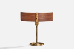 Lampada da tavolo di design italiano, ottone, teak, Italia, anni '50