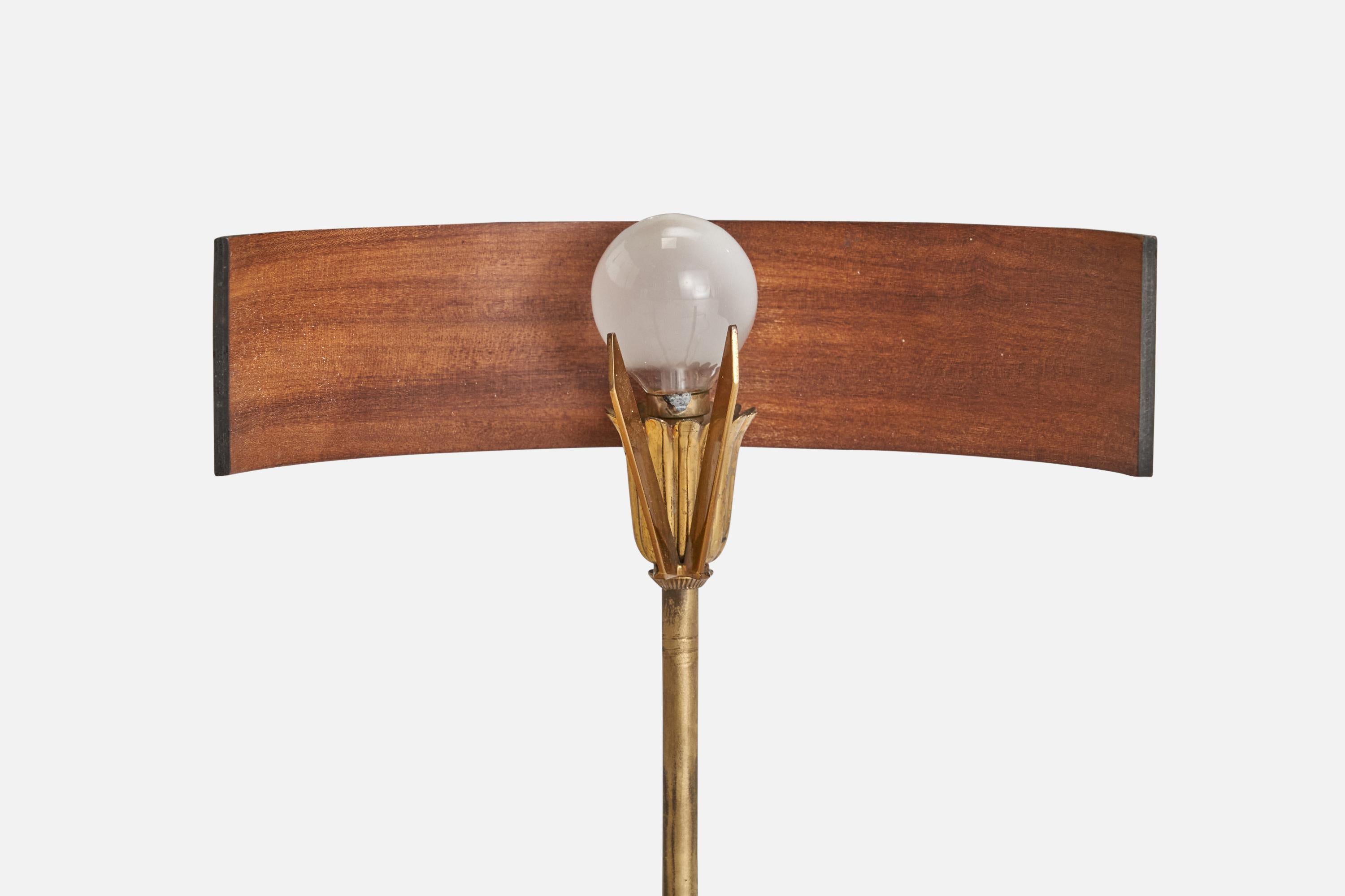 Italian Designer, Table Lamp, Brass, Teak, Italy, 1950s For Sale 1