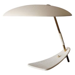 Italian Designer, Table Lamp, Brass, White Lacquered Metal, Plastic Cord, 1960s