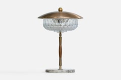 Italian Designer, Table Lamp, Brass, Wood, Glass, Marble, Italy, 1950s
