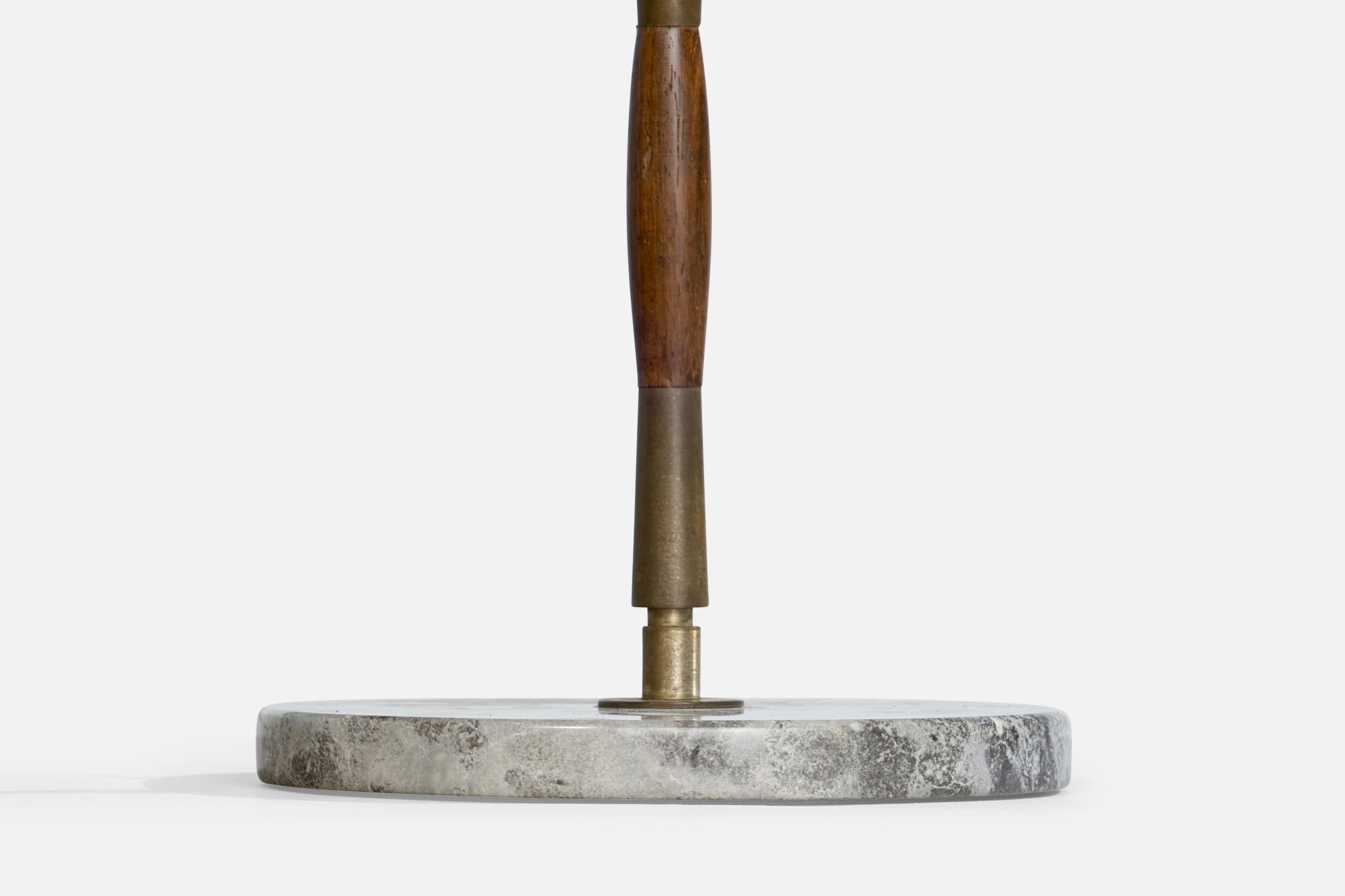 Italian Designer, Table Lamp, Brass, Wood, Glass, Marble, Italy, 1950s In Good Condition For Sale In High Point, NC