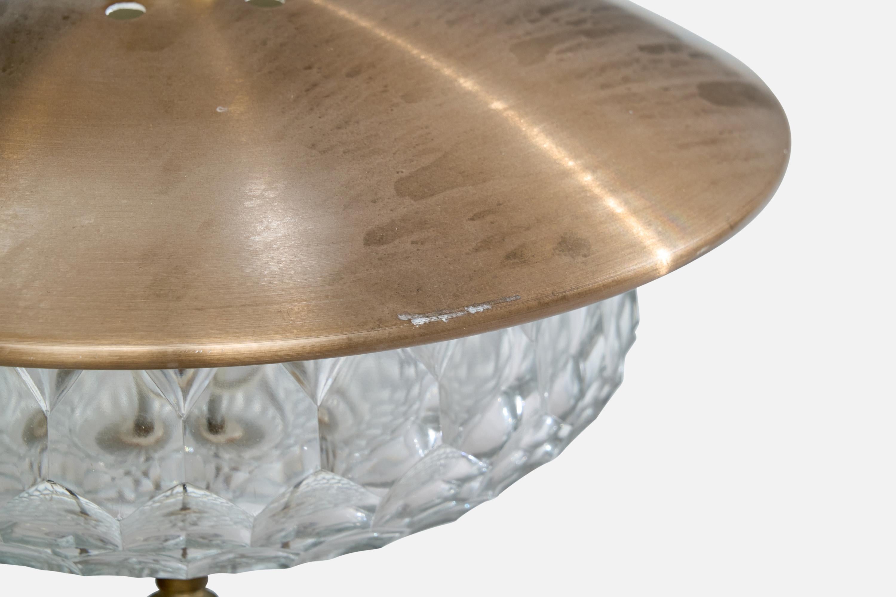 Mid-20th Century Italian Designer, Table Lamp, Brass, Wood, Glass, Marble, Italy, 1950s For Sale