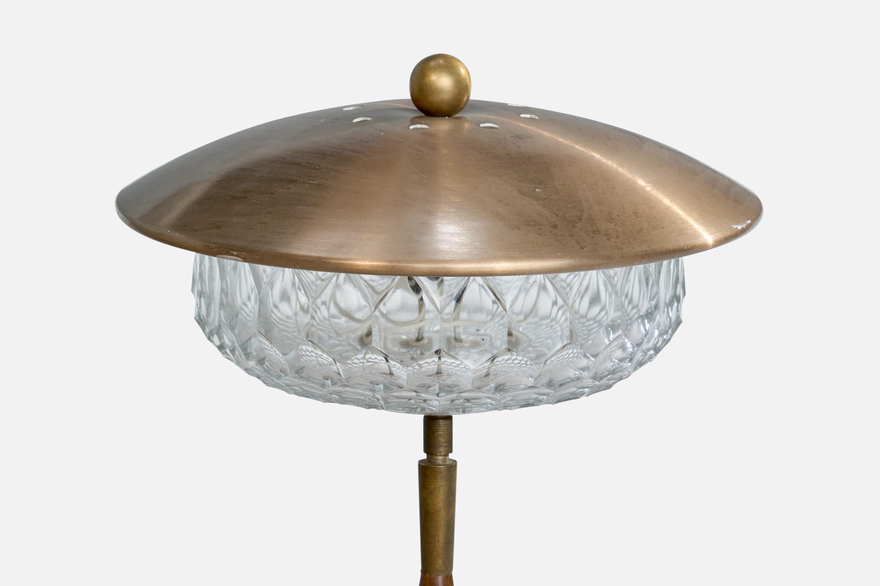 Italian Designer, Table Lamp, Brass, Wood, Glass, Marble, Italy, 1950s For Sale 2