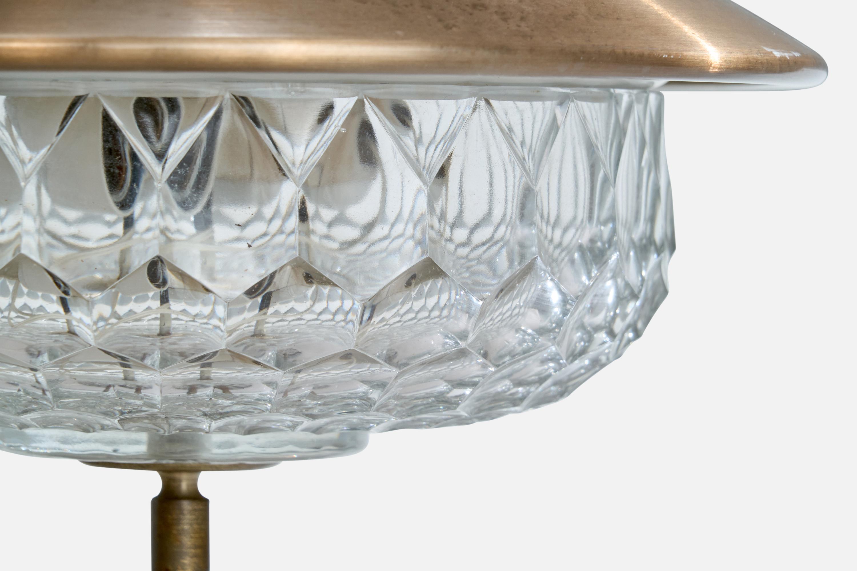 Italian Designer, Table Lamp, Brass, Wood, Glass, Marble, Italy, 1950s For Sale 5