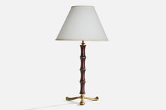 Italian Designer, Table Lamp, Brass, Wood, Italy, 1930s