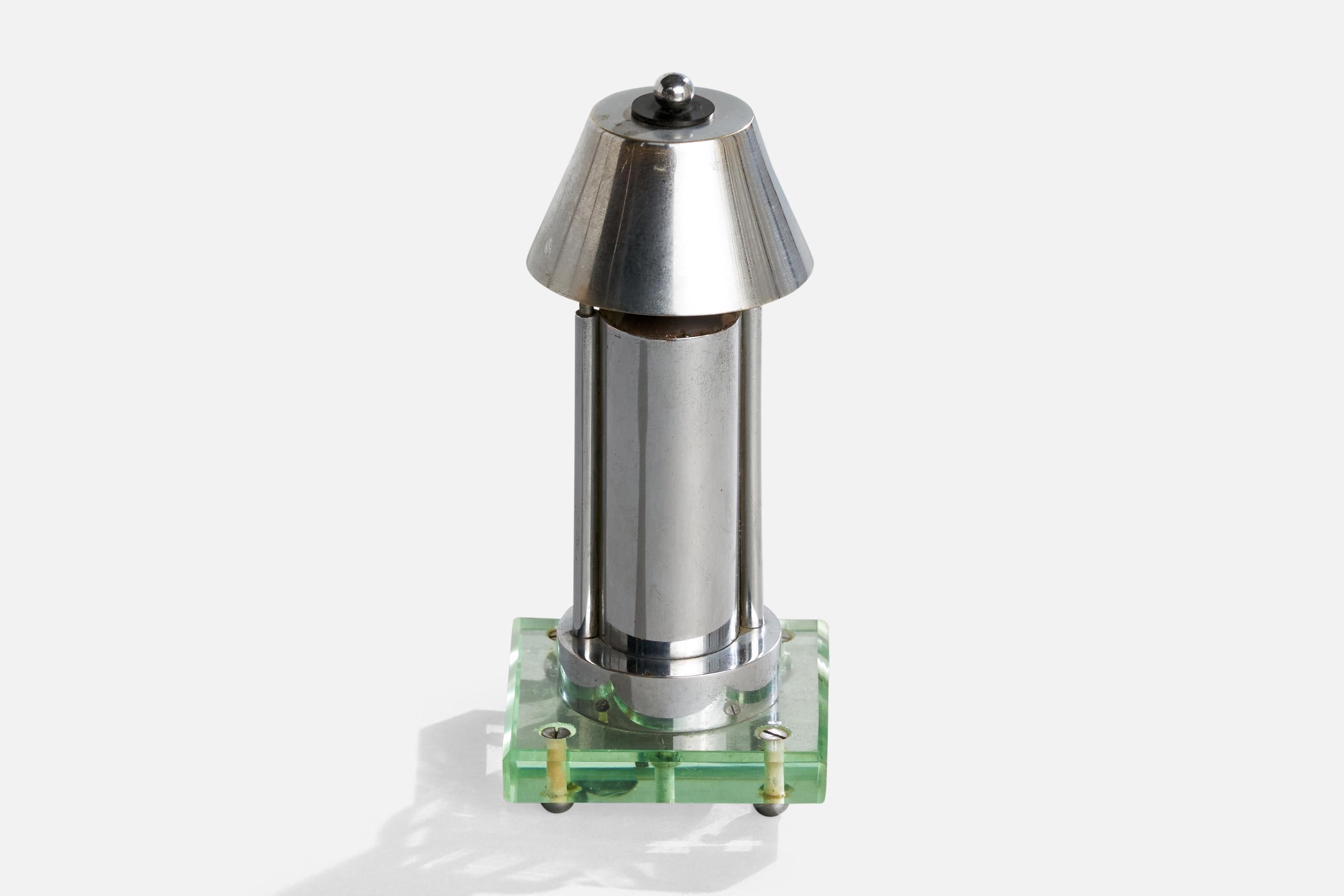 Scandinavo moderno Lampada da tavolo di design italiano, cromo, vetro, Italia, anni '30