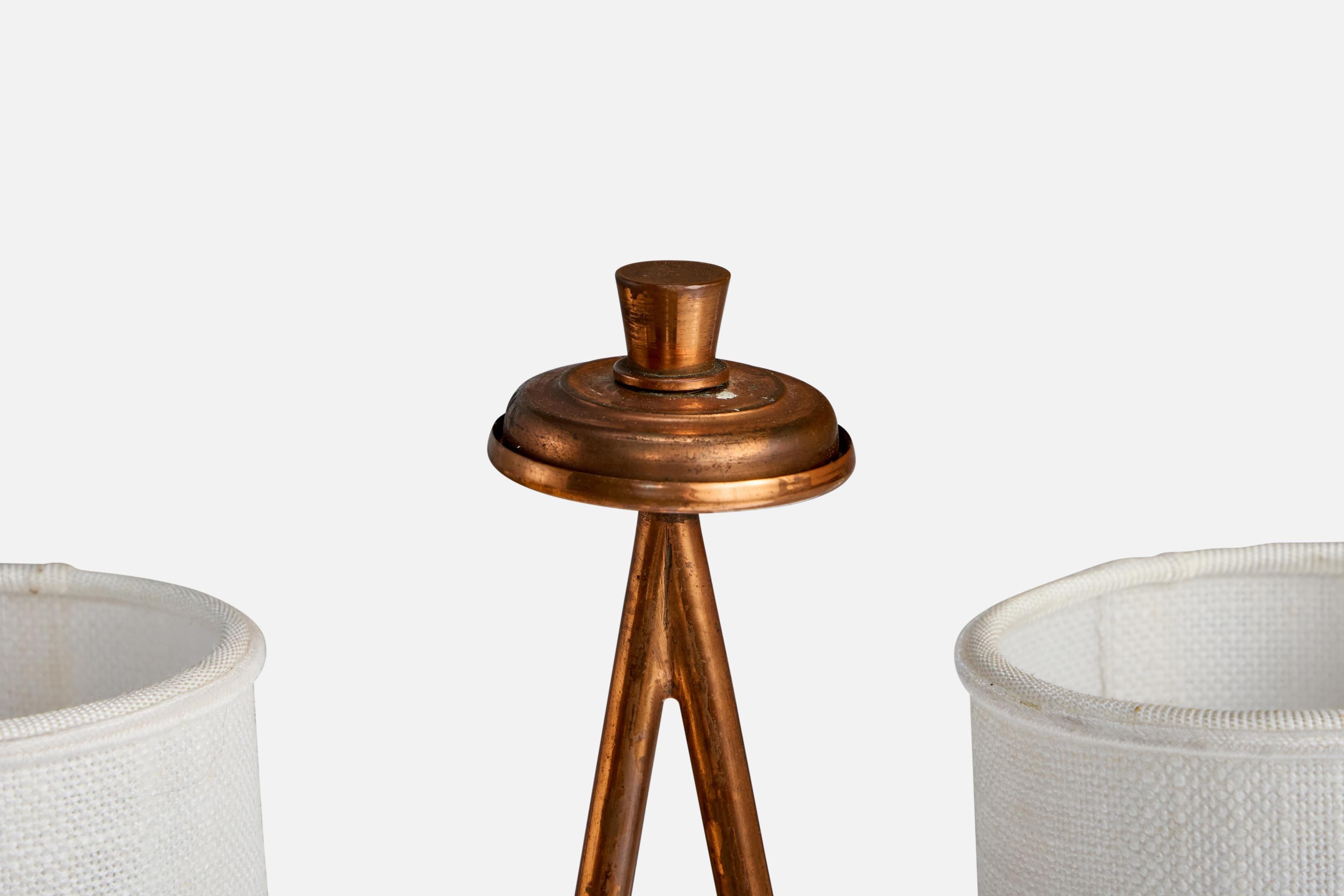 Mid-20th Century Italian Designer, Table Lamp, Copper, Fabric, Italy, 1930s For Sale