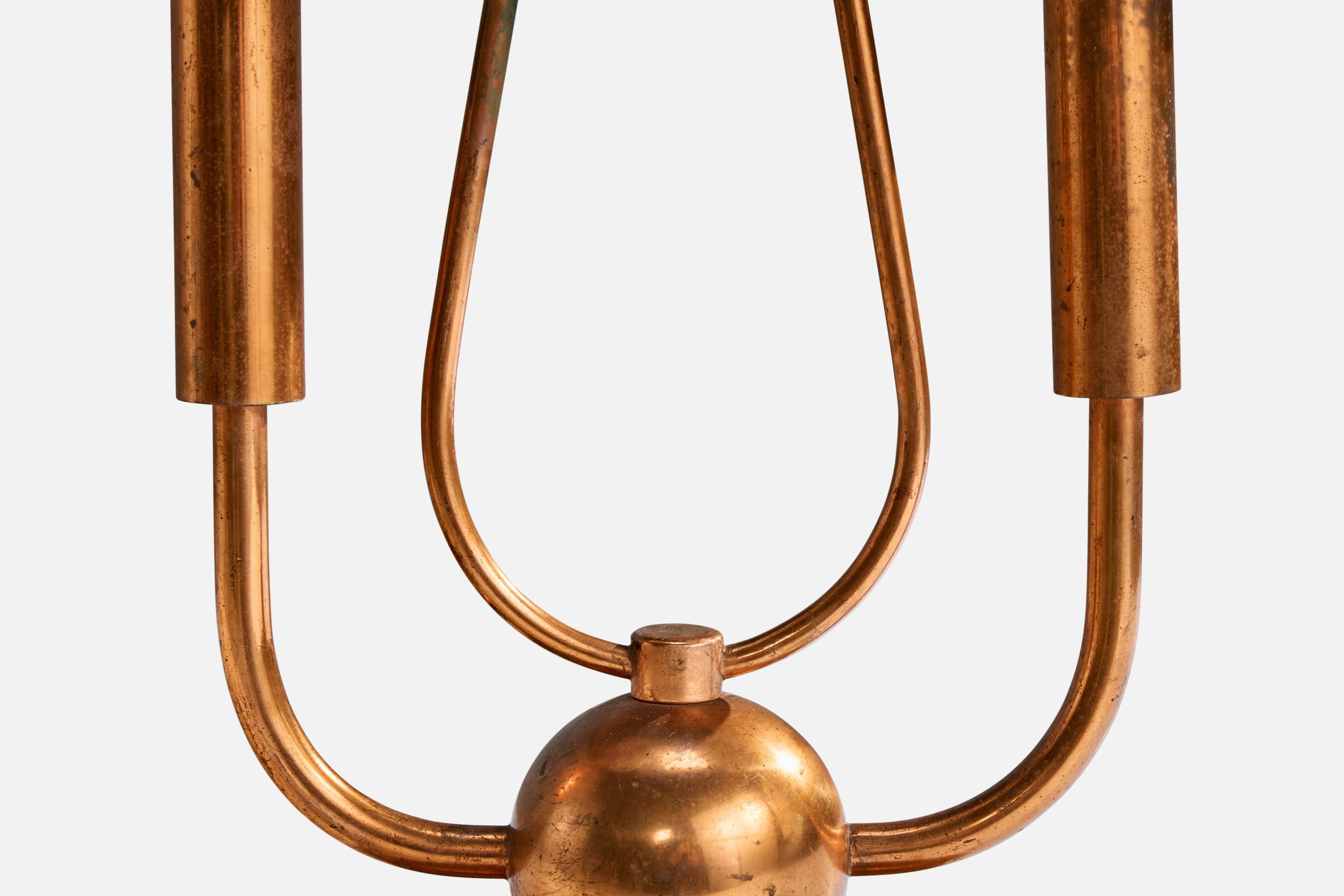 Italian Designer, Table Lamp, Copper, Fabric, Italy, 1930s For Sale 2