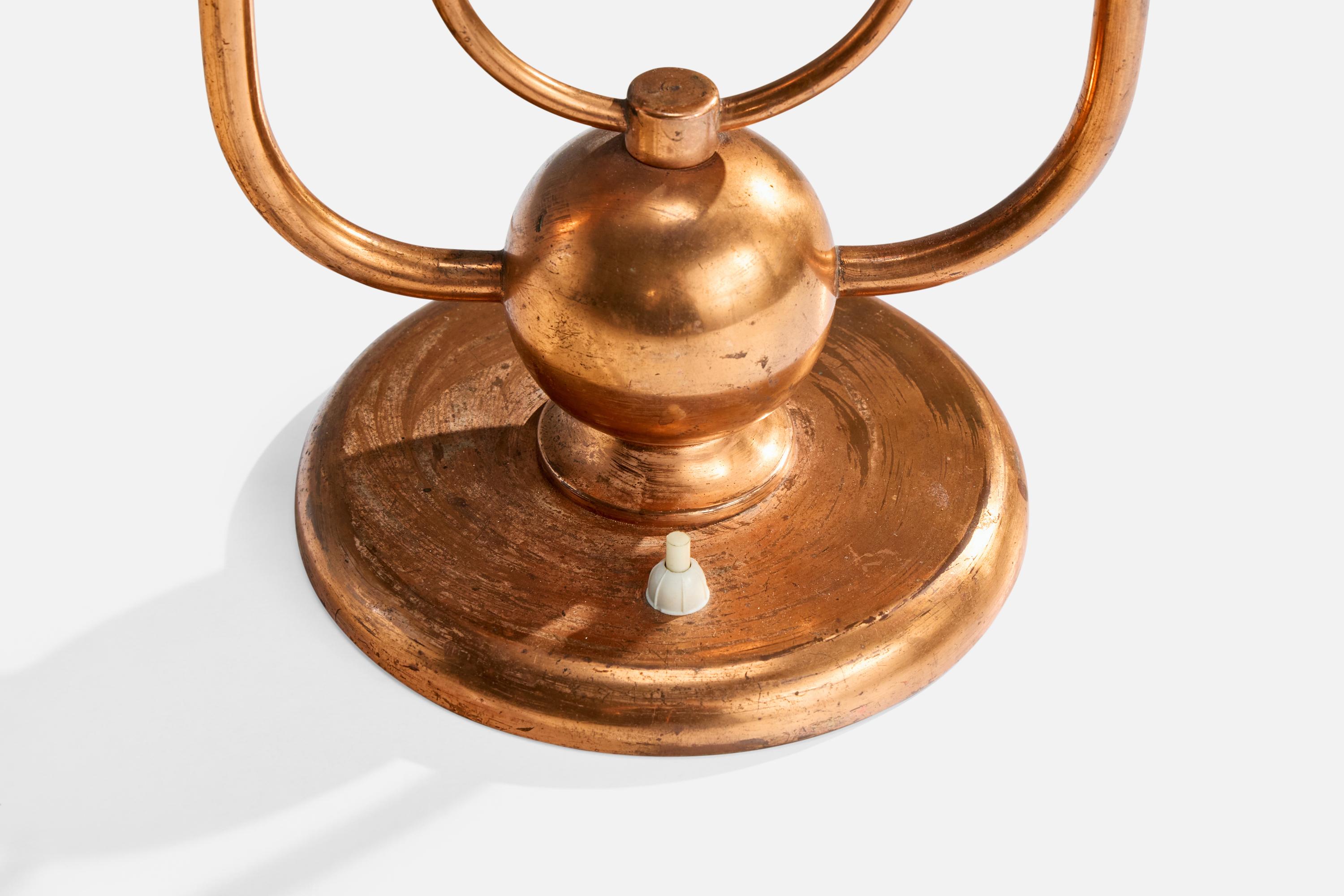 Italian Designer, Table Lamp, Copper, Fabric, Italy, 1930s For Sale 3