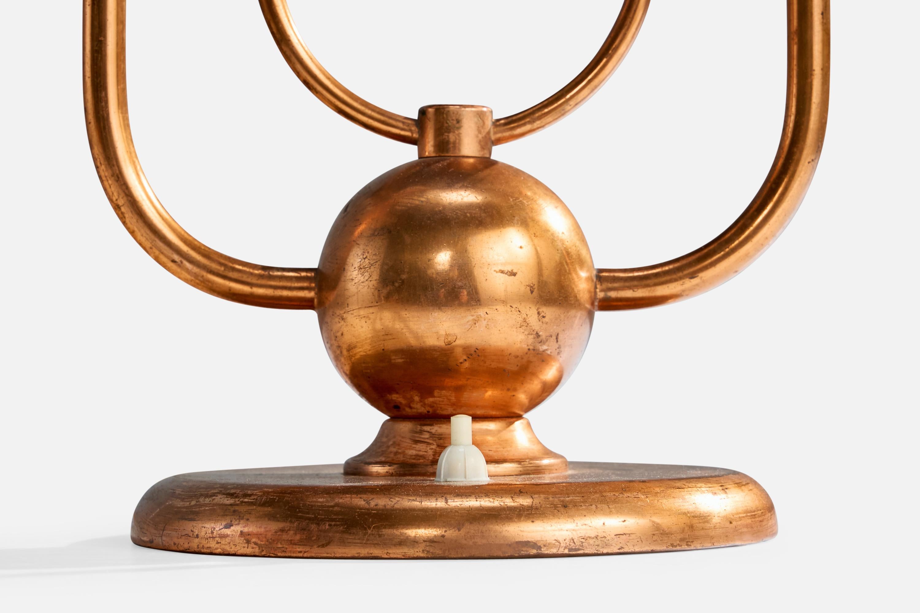 Italian Designer, Table Lamp, Copper, Fabric, Italy, 1930s For Sale 4