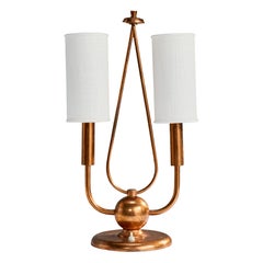 Italienischer Designer, Tischlampe, Kupfer, Stoff, Italien, 1930er Jahre