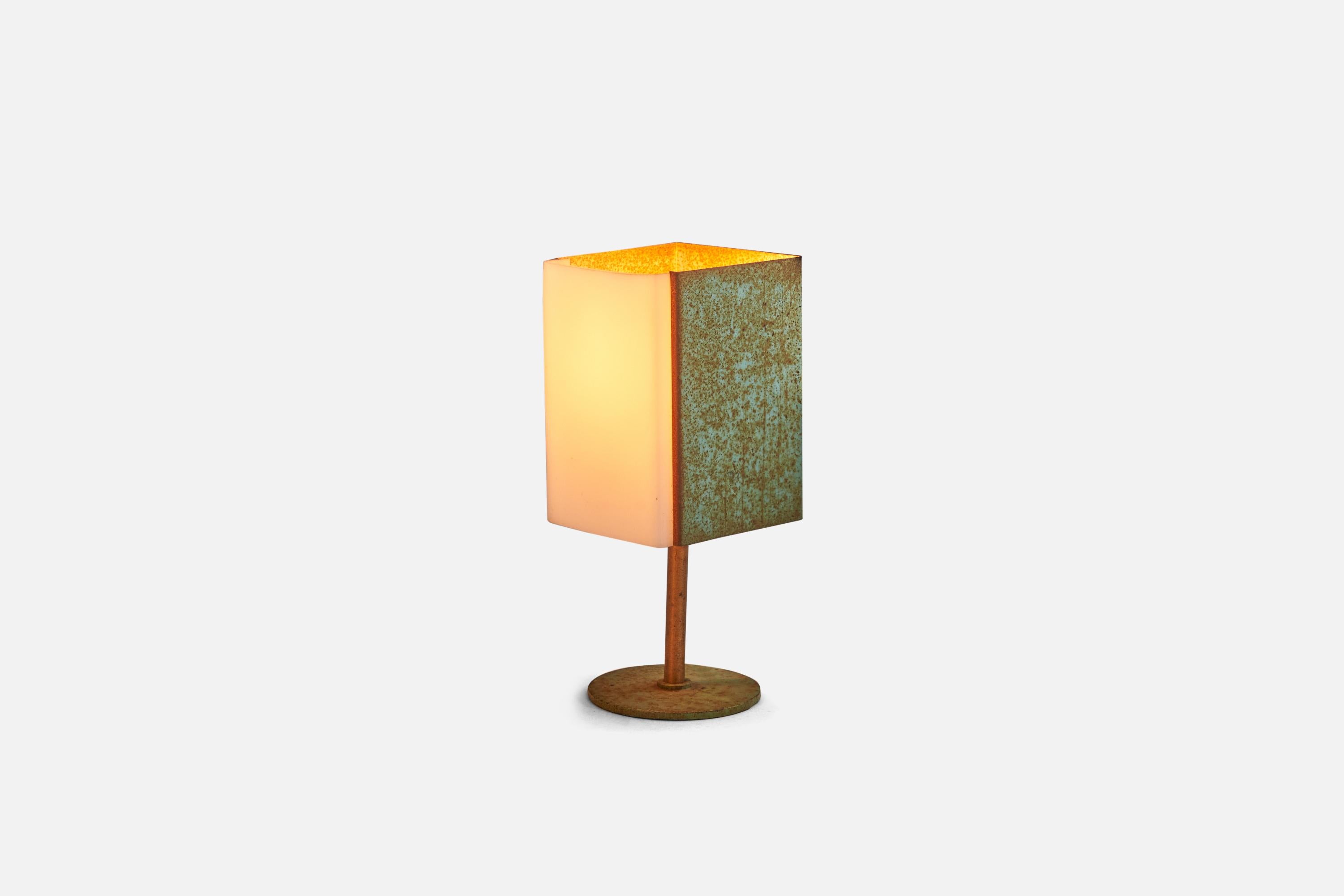 Italian Designer, Table Lamp, Copper, Glass, Italy, 1940s In Good Condition In High Point, NC